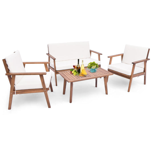 LIVSK 4-delige Acaciahouten Terrasmeubelset - Loveseat en Eenzitters met Kussens - Robuust en Duurzaam - Natuurlijke Elegantie -