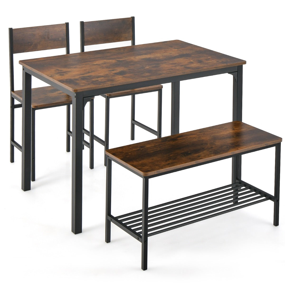 LIVSK Keukentafelset voor 4 Personen - Inclusief Bank en 2 Stoelen - Duurzaam MDF en Metaal - Ruimtebesparend - Donkerbruin