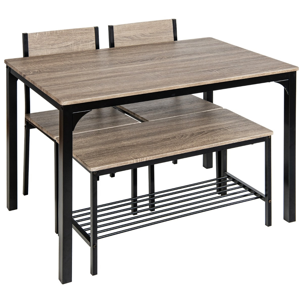 LIVSK Moderne Keukentafelset - 4-Delig met 2 Stoelen en 1 Bank - Ruimtebesparend - Duurzaam MDF - Voor 4 Personen - Grijs