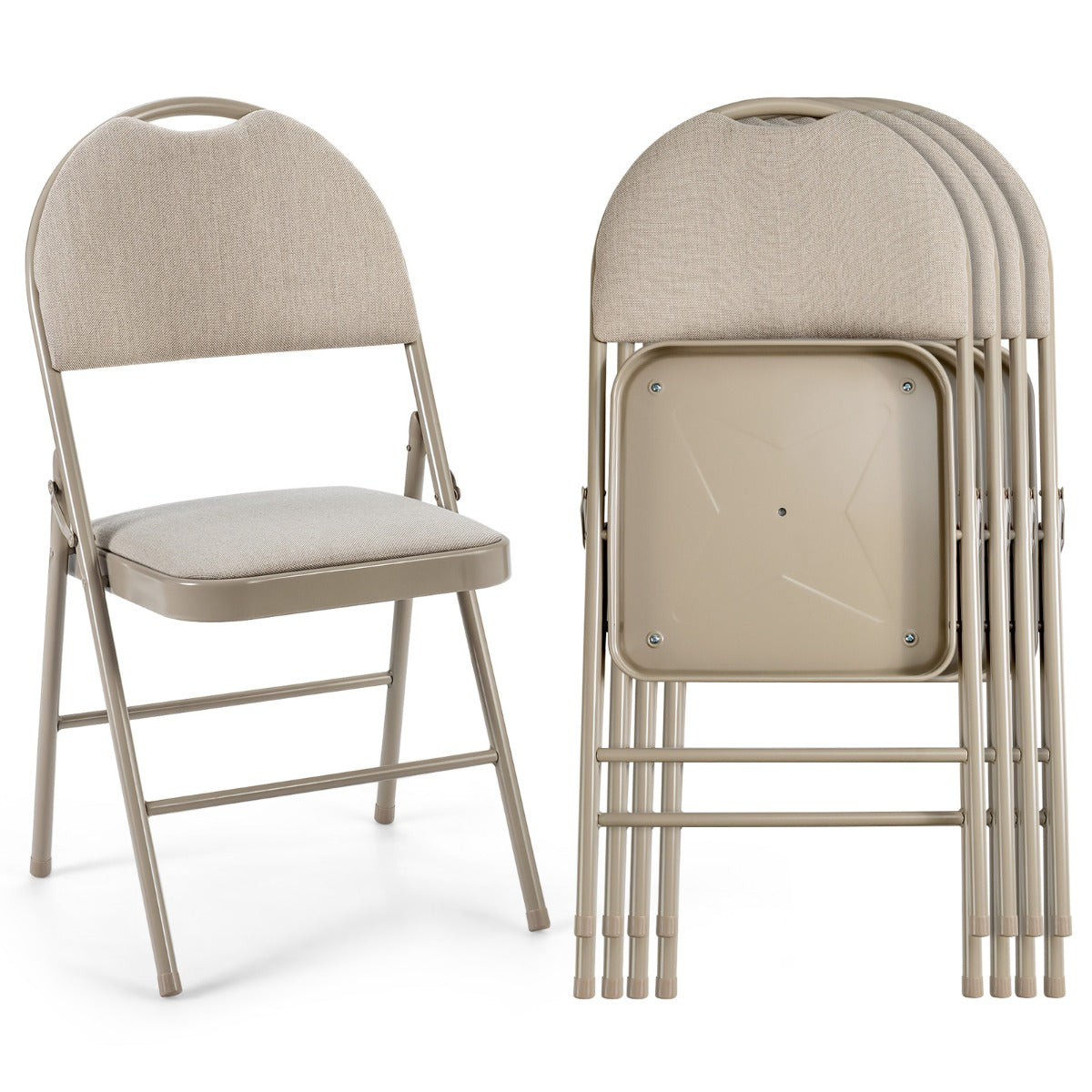 LIVSK Klapstoelenset - Ergonomisch Ontwerp - Gevoerde Zitting - Metalen Frame - Draagvermogen 120 kg - Beige