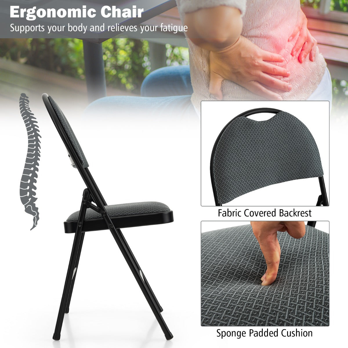 LIVSK Klapstoelenset - Ergonomische Rugleuning - Inklapbaar - Maximaal 120 kg - Voor School en Tuin - Grijs