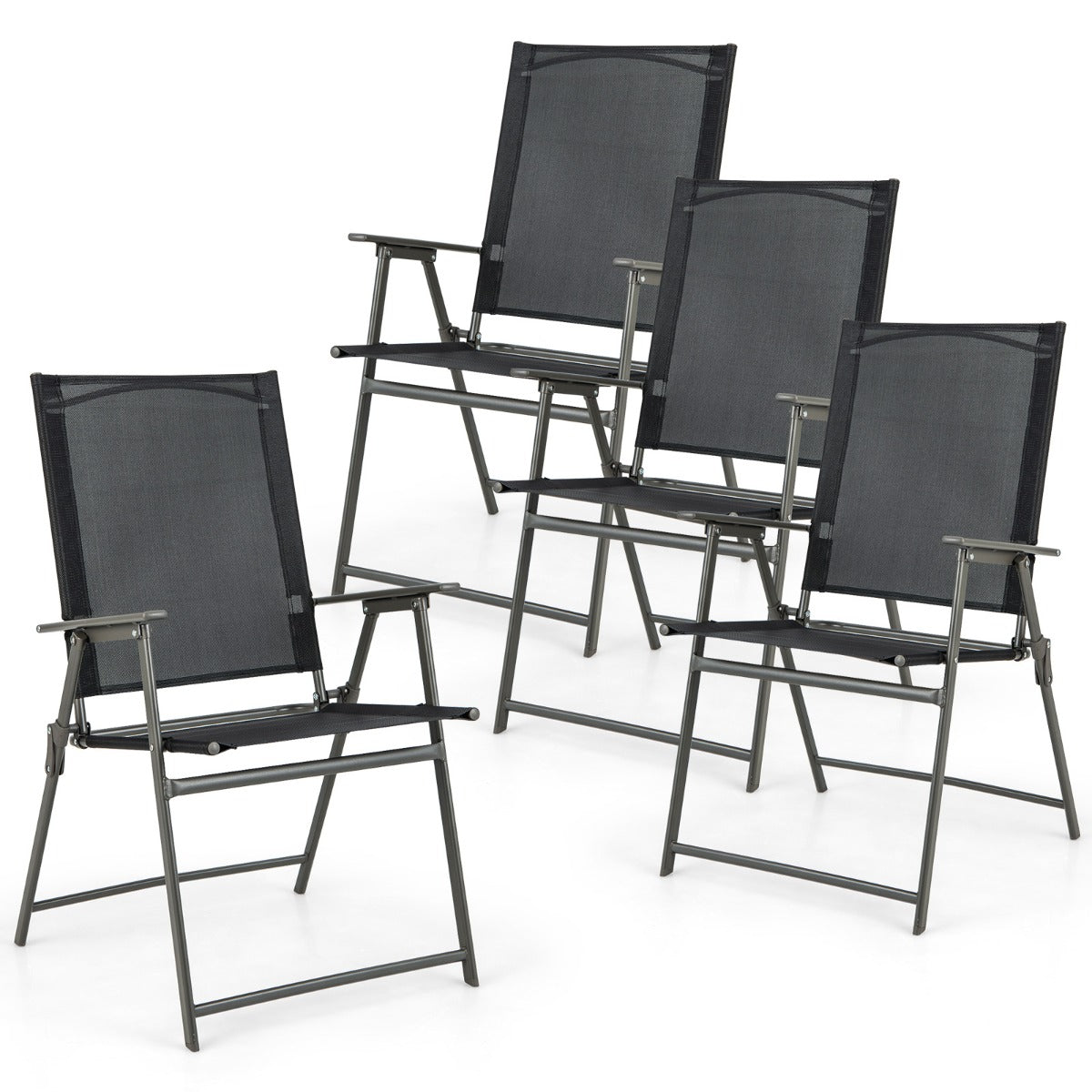 LIVSK Terrasstoelenset van 4 - Opvouwbaar en Draagbaar - Hoge Rugleuning - Metalen Frame tot 150 kg - Zwart