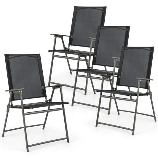 LIVSK Terrasstoelenset van 4 - Opvouwbaar en Draagbaar - Hoge Rugleuning - Metalen Frame tot 150 kg - Zwart