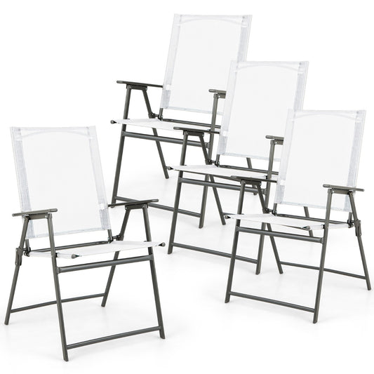 LIVSK Set van 4 Opvouwbare Terrasstoelen - Hoge Rugleuning - Metaal en Ademend Stof - Tot 150 kg - Wit