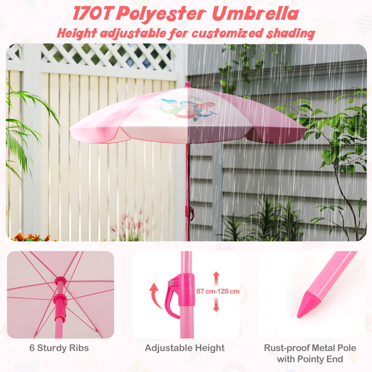 LIVSK Kinderpicknickset - Opvouwbare Tafel en Stoelen - Verstelbare Parasol - Voor Binnen en Buiten - Lichtgroen/Bruin