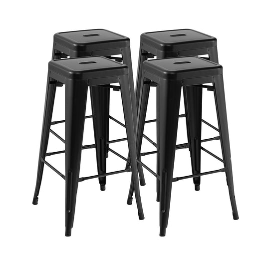 LIVSK Metalen Krukset 4-delig - Stapelbaar - Roestbestendig - Antislip - Zithoogte 76 cm - Belastbaar tot 150 kg - Zwart