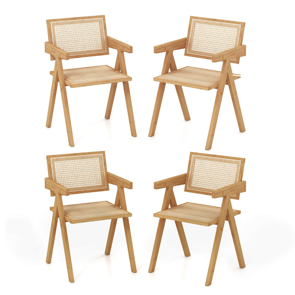 LIVSK Rattan Accentstoelen - Set van 4 - Ergonomisch en Duurzaam - Middeleeuwse Uitstraling - Natuur