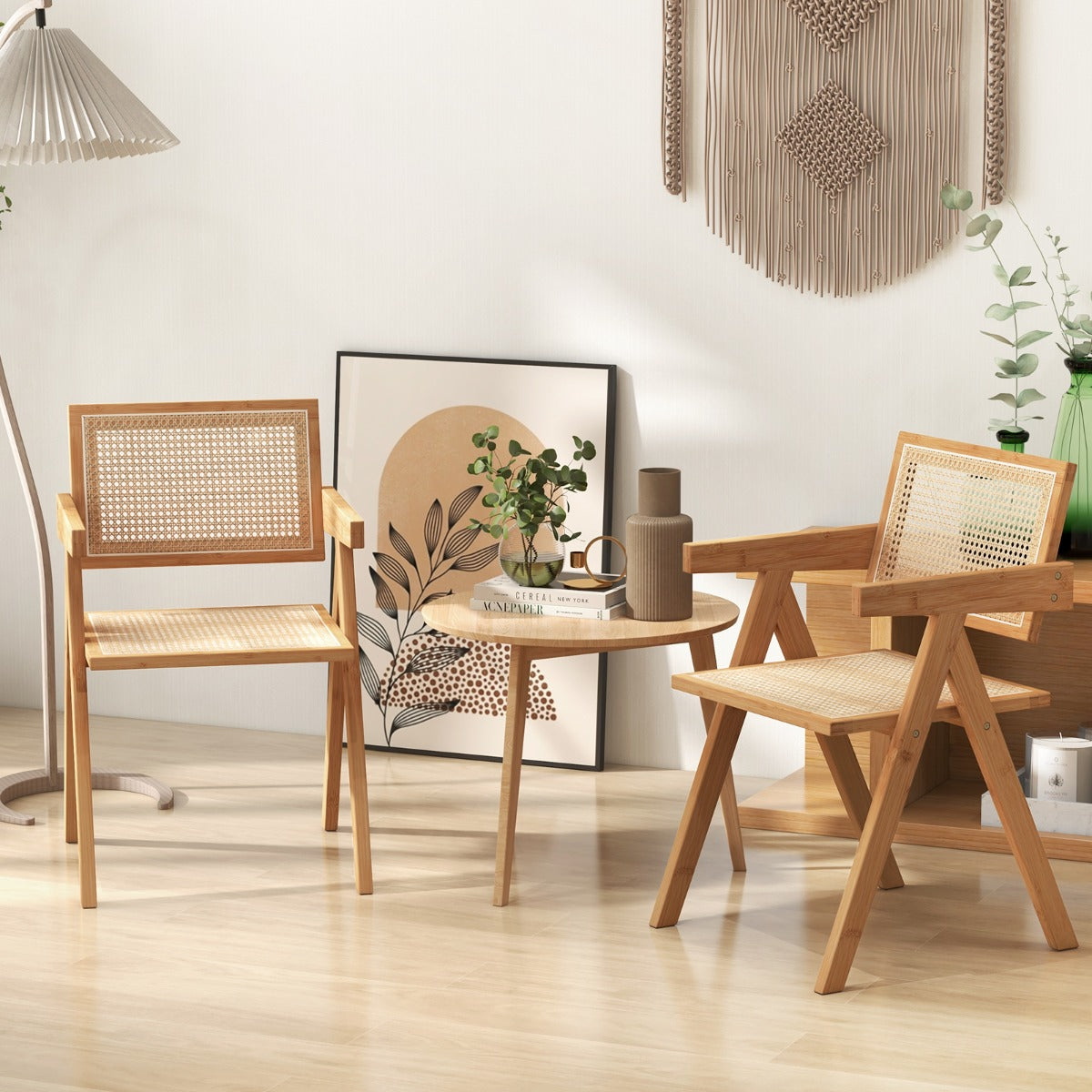 LIVSK Rattan Accentstoelen - Set van 4 - Ergonomisch en Duurzaam - Middeleeuwse Uitstraling - Natuur