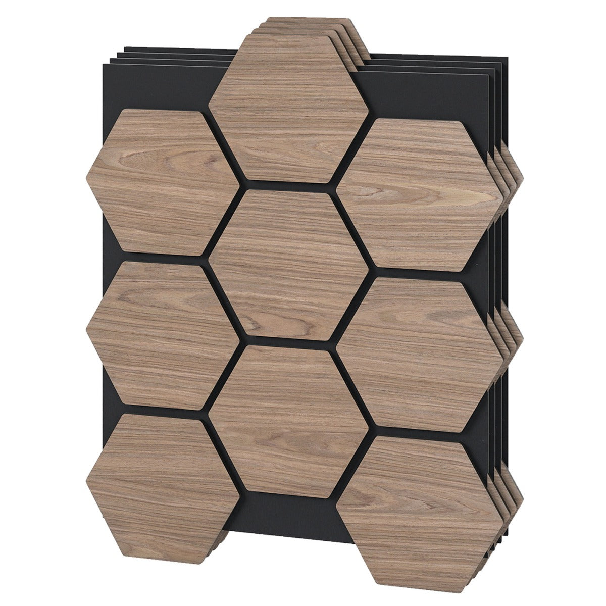 Livsk costway 4 delige set geluidsabsorberende wandpanelen 81 x 66 cm bestaande uit 9 zeshoekige houten panelen