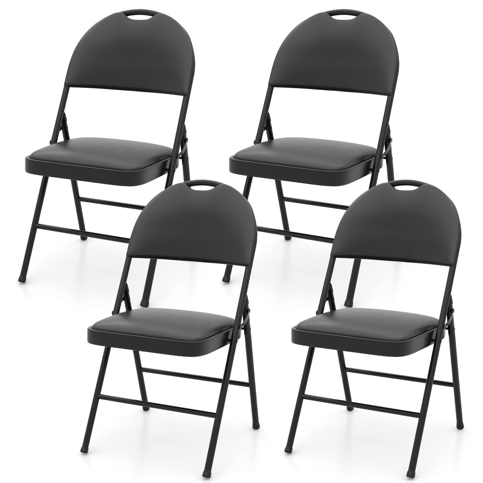 LIVSK 4-delige set Klapstoelen - Gevoerd met PVC-leer - Draagvermogen tot 150 kg - Opvouwbaar - Modern ontwerp - Zwart
