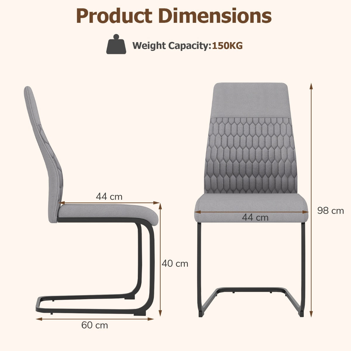 LIVSK Ergonomische Eetkamerstoel - Gebogen Rugleuning - U - vormig Frame - Hoogwaardig Schuimkussen - Voor Eetkamer en Woonkamer