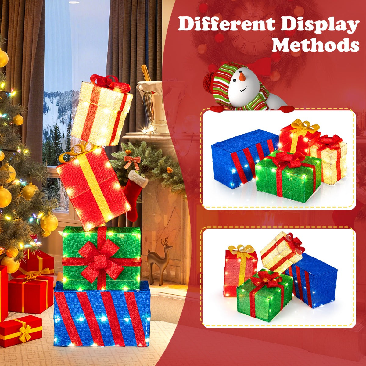 LIVSK Verlichte Cadeauboxenset - 52 Warmwitte LED-lampen - Stapelbaar - Duurzaam - Voor Binnen en Buiten - Multikleur