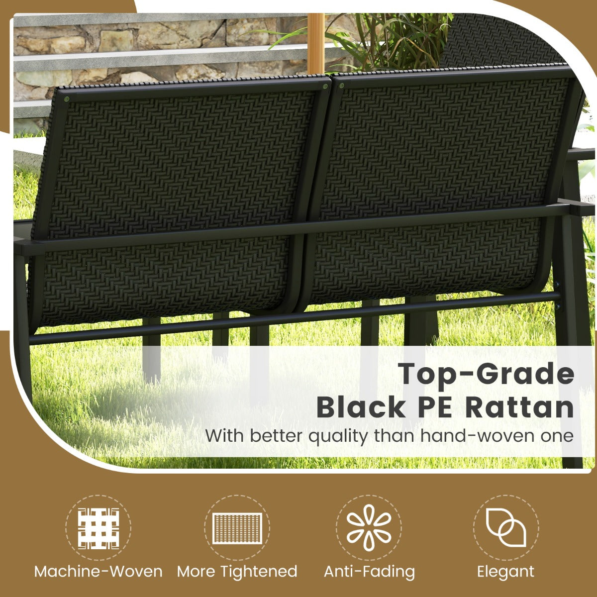 LIVSK Terrasmeubelset 4-delig - Ergonomische Stoelen en Bank - Gehard Glas Salontafel - Duurzaam Rotan - Bruin/Zwart Mix