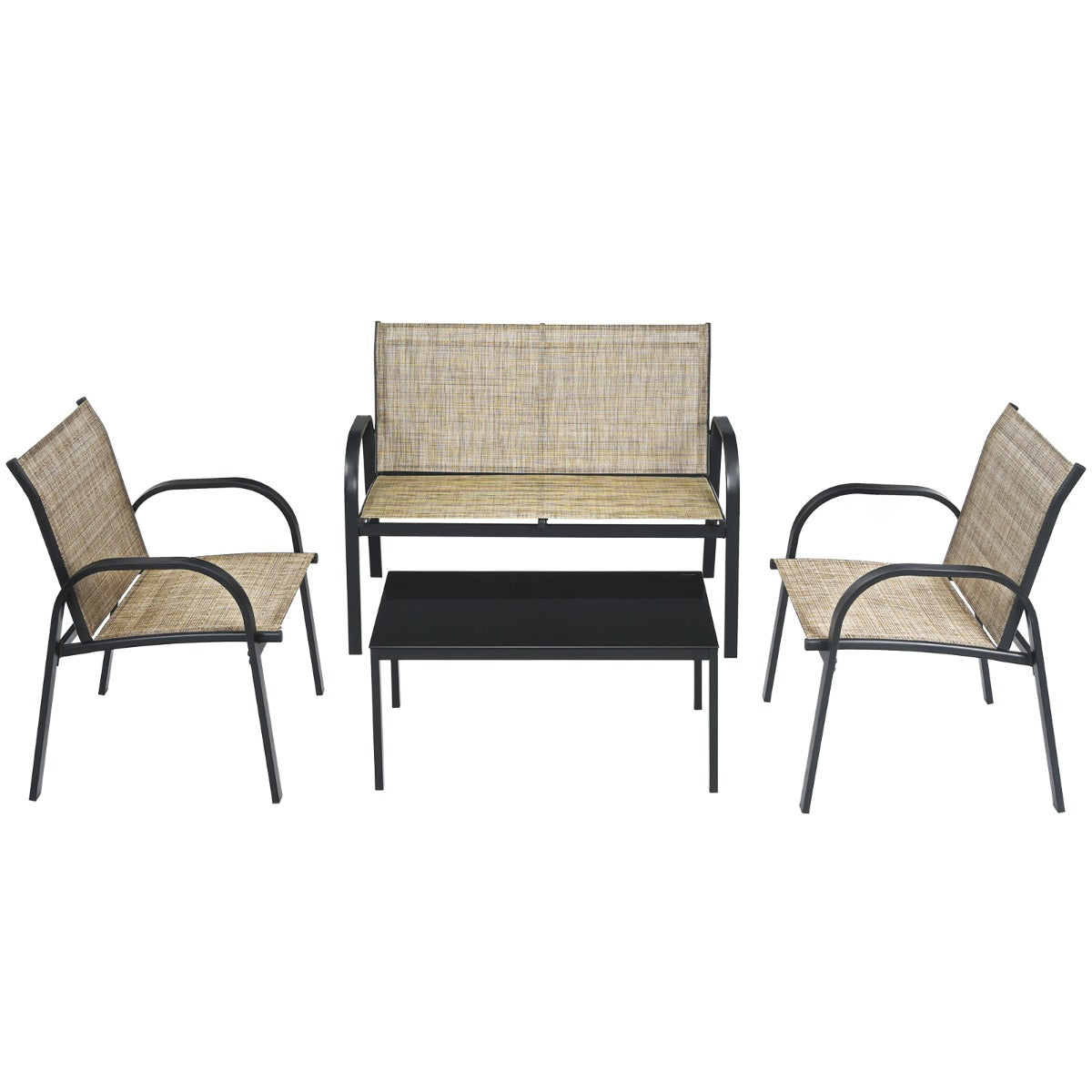 LIVSK 4-delige Terrasmeubelset - Salontafel, Tweezitsbank, Ergonomische Stoelen - Vrije Opstelling - Bruin