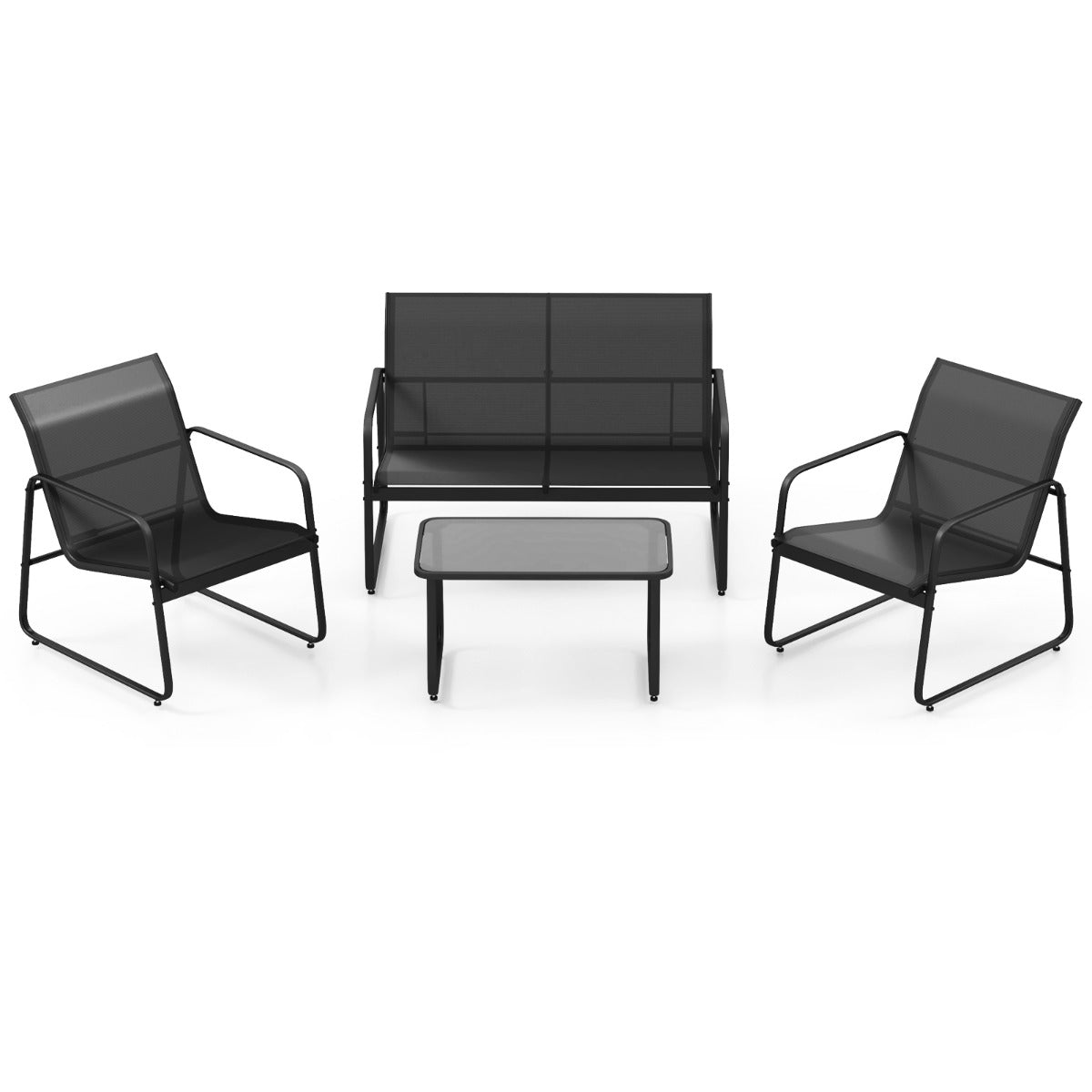 Livsk costway 4 delige tuinmeubelset met 2 stoelen tafel van gehard glas en dubbele stoel buitenmeubelset van ademende stof voor veranda balkon 1