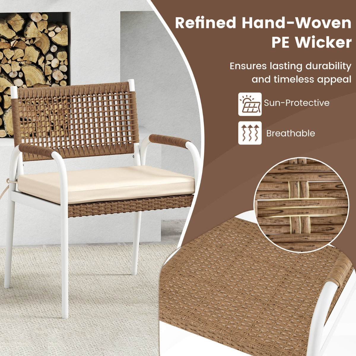Livsk costway 4 delige tuinmeubelset pe rotan tweezitsbank 2 fauteuils met zachte zitkussens tafel met veiligheidsglas 4