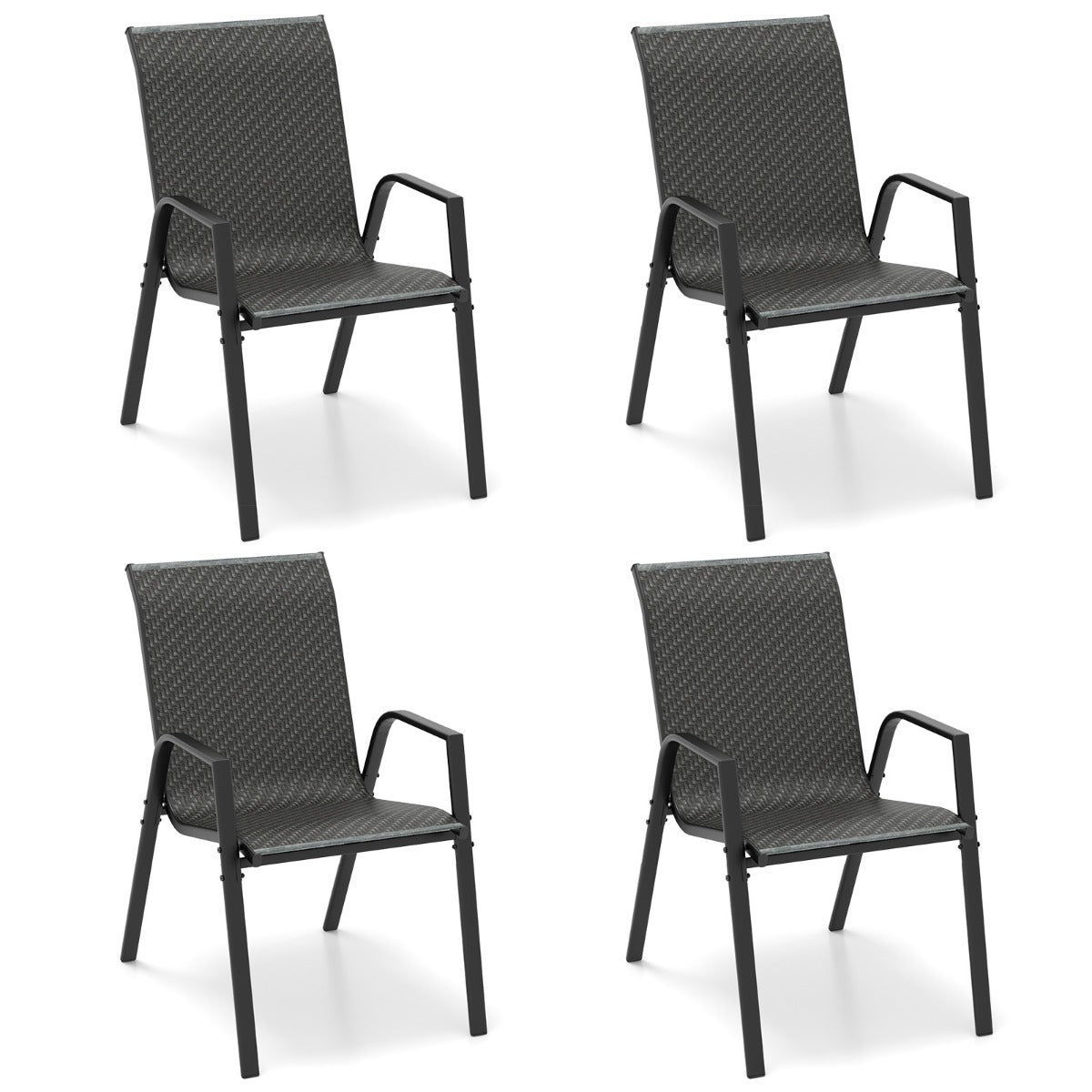 LIVSK Tuinstoelenset - Stapelbare Eetkamerstoelen - Geweven Rotan - Roestbestendig Frame - Comfortabel Design - 66 x 51 x 84 cm -
