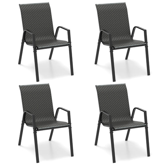 LIVSK Tuinstoelenset - Stapelbare Eetkamerstoelen - Geweven Rotan - Roestbestendig Frame - Comfortabel Design - 66 x 51 x 84 cm -