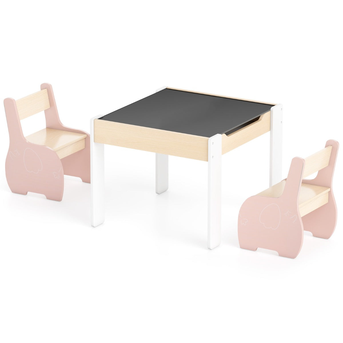 LIVSK 4-in-1 Speeltafel en Stoelset - Transformeerbaar - Ergonomische Stoelen - Ruime Opbergruimte - Voor Kinderen 3-6 Jaar - Roze