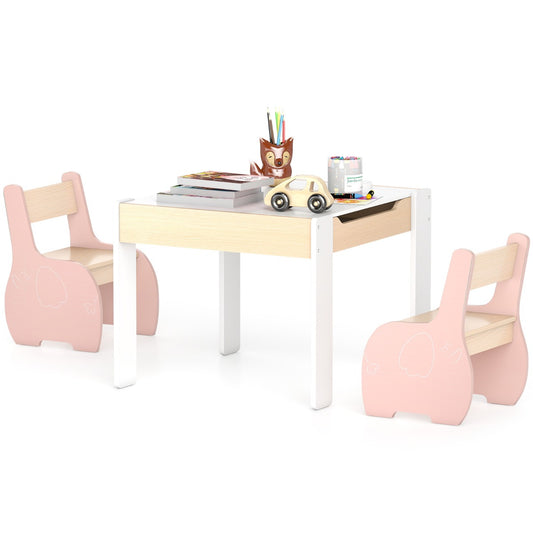 LIVSK 4-in-1 Speeltafel en Stoelset - Transformeerbaar - Ergonomische Stoelen - Ruime Opbergruimte - Voor Kinderen 3-6 Jaar - Roze