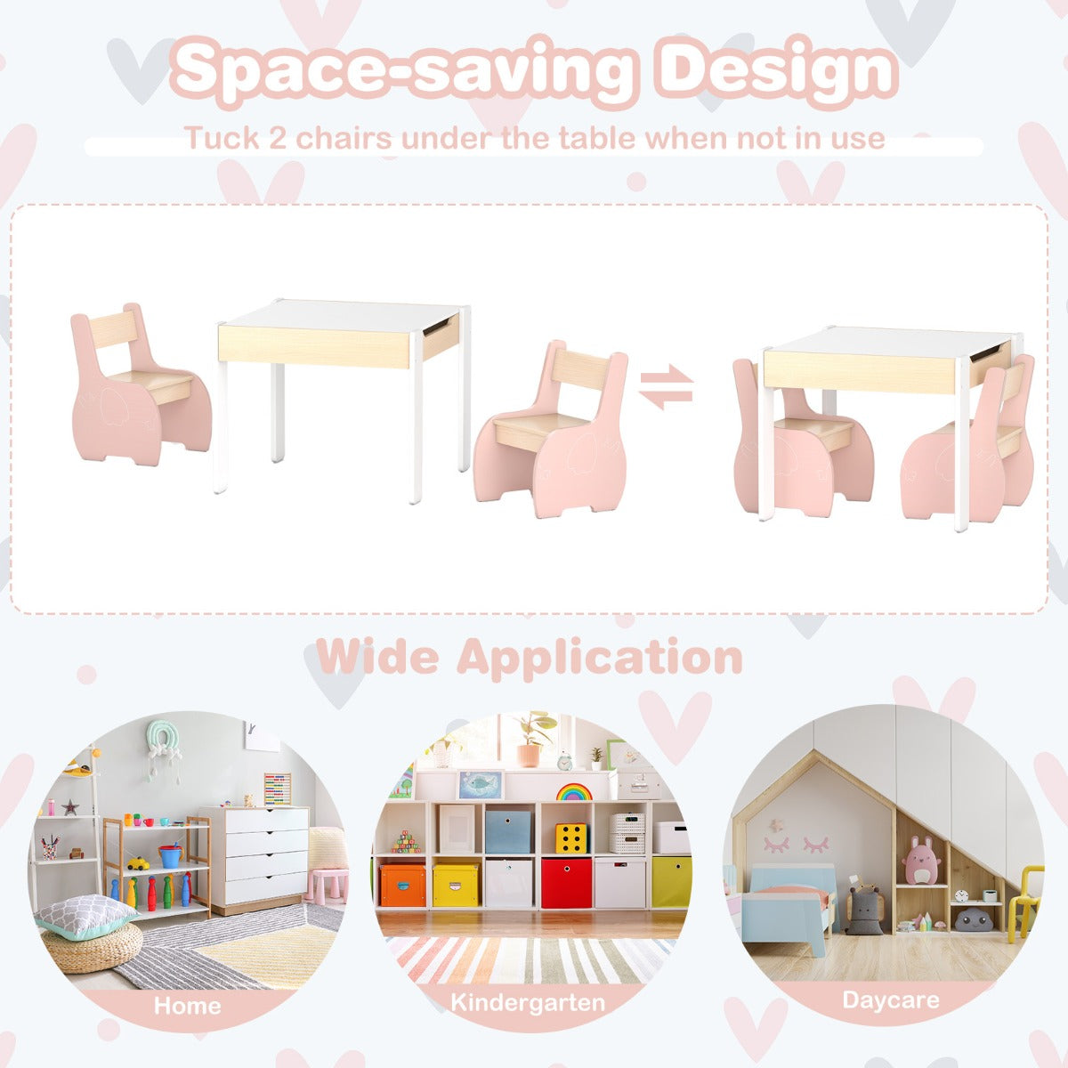 LIVSK 4-in-1 Speeltafel en Stoelset - Transformeerbaar - Ergonomische Stoelen - Ruime Opbergruimte - Voor Kinderen 3-6 Jaar - Roze