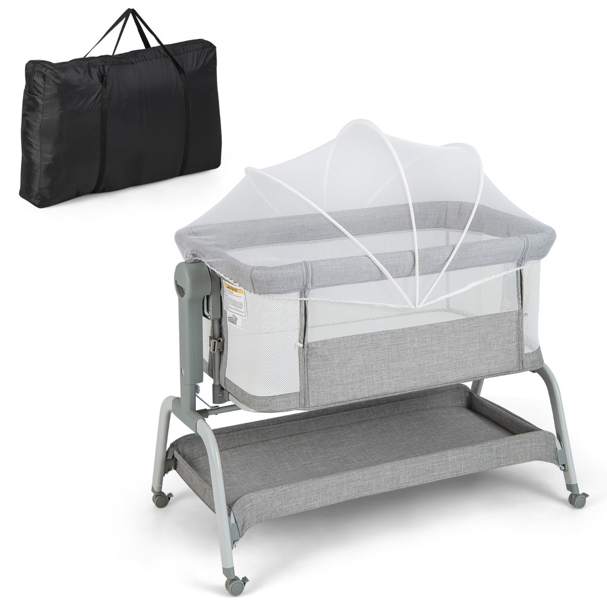 LIVSK Co-sleeper Wieg - 4-in-1 Ontwerp - Verstelbare Hoogte - Schommelfunctie - Draagvermogen tot 9 kg - Grijs
