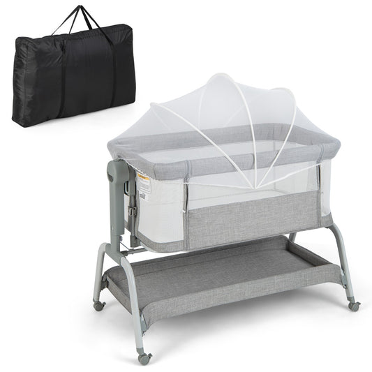 LIVSK Co-sleeper Wieg - 4-in-1 Ontwerp - Verstelbare Hoogte - Schommelfunctie - Draagvermogen tot 9 kg - Grijs