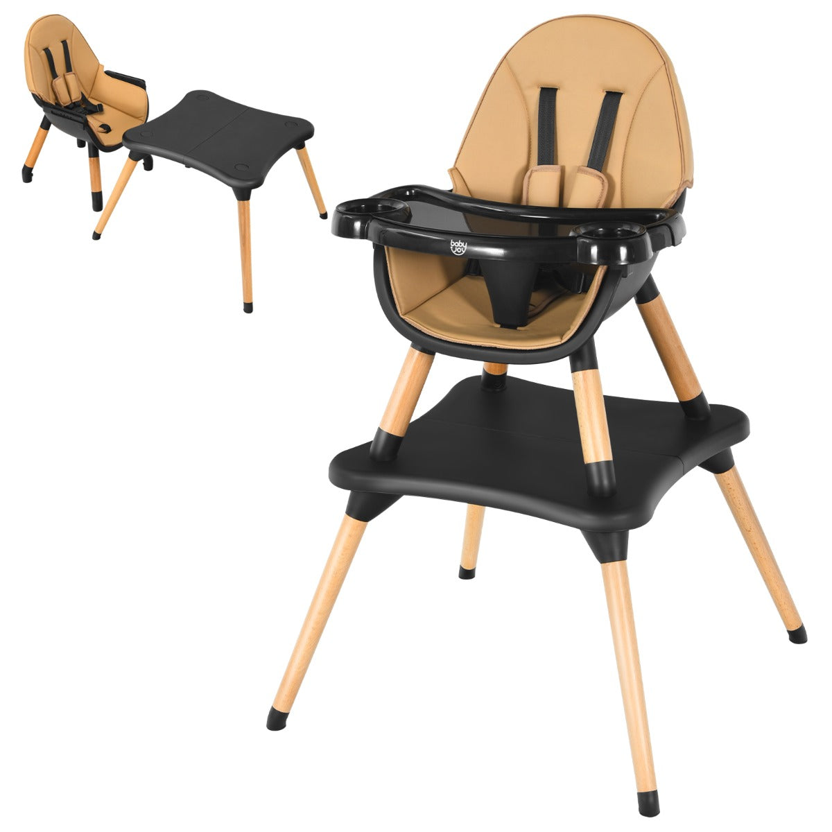 LIVSK 4-in-1 Baby Kinderstoel - Verstelbaar - 5-punts Veiligheidsgordel - Milieuvriendelijk - 62 x 62 x 100 cm - Bruin + Zwart