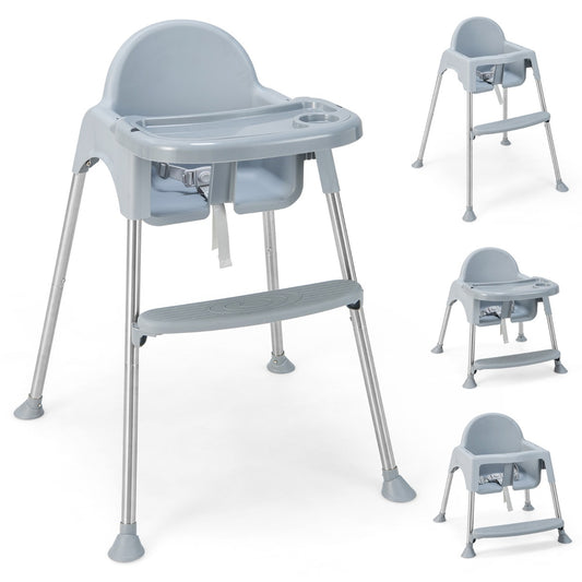 LIVSK 4-in-1 Kinderstoel - Omvormbaar met Afneembaar Dubbel Dienblad - Veiligheidsriem - Antislip - Voor 6 tot 36 maanden - Grijs
