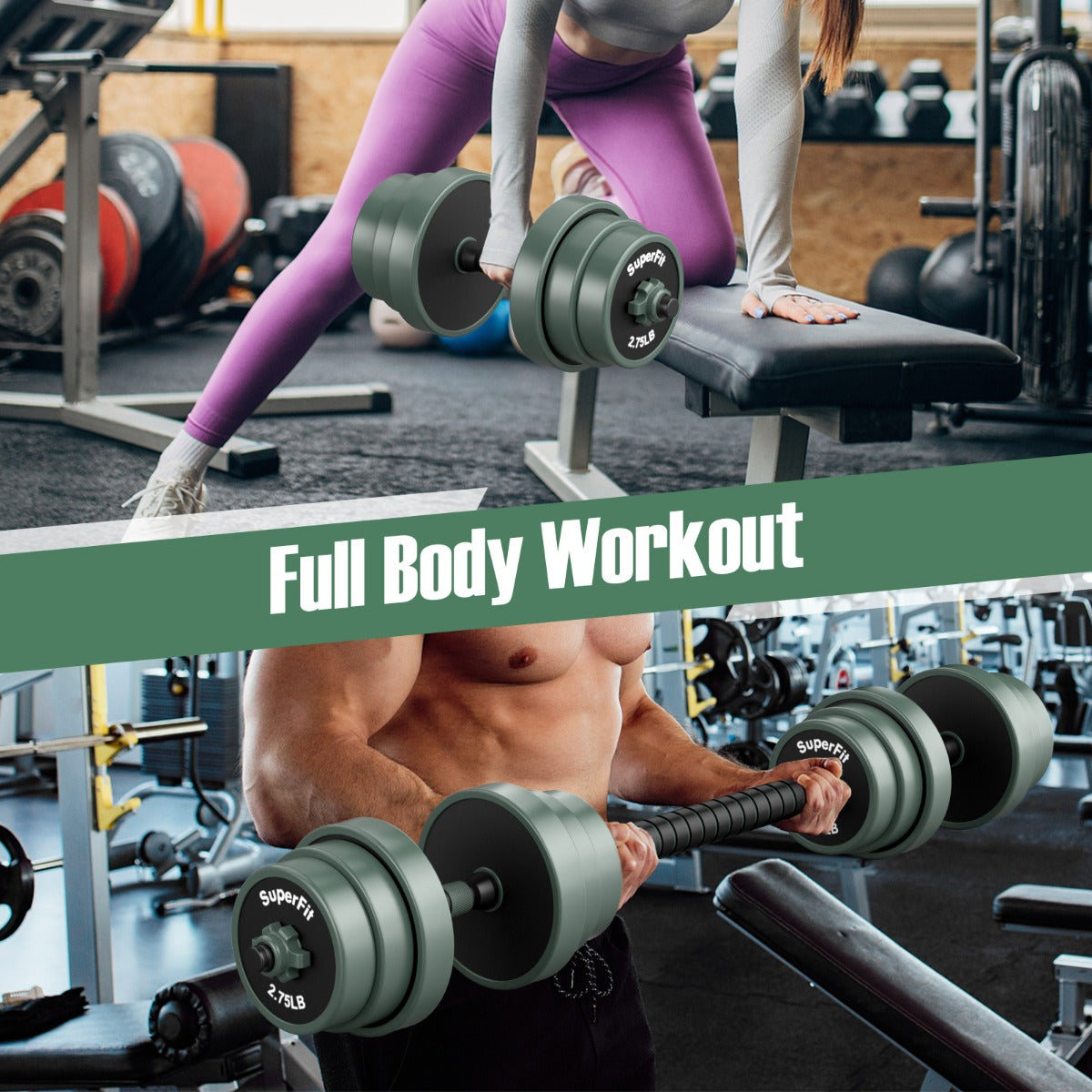 LIVSK Verstelbare Halterset 19 kg - Inclusief Dumbbells, Kettlebells, Gewichtsaanpassing - Comfortabel en Duurzaam - Zwart + Grijs