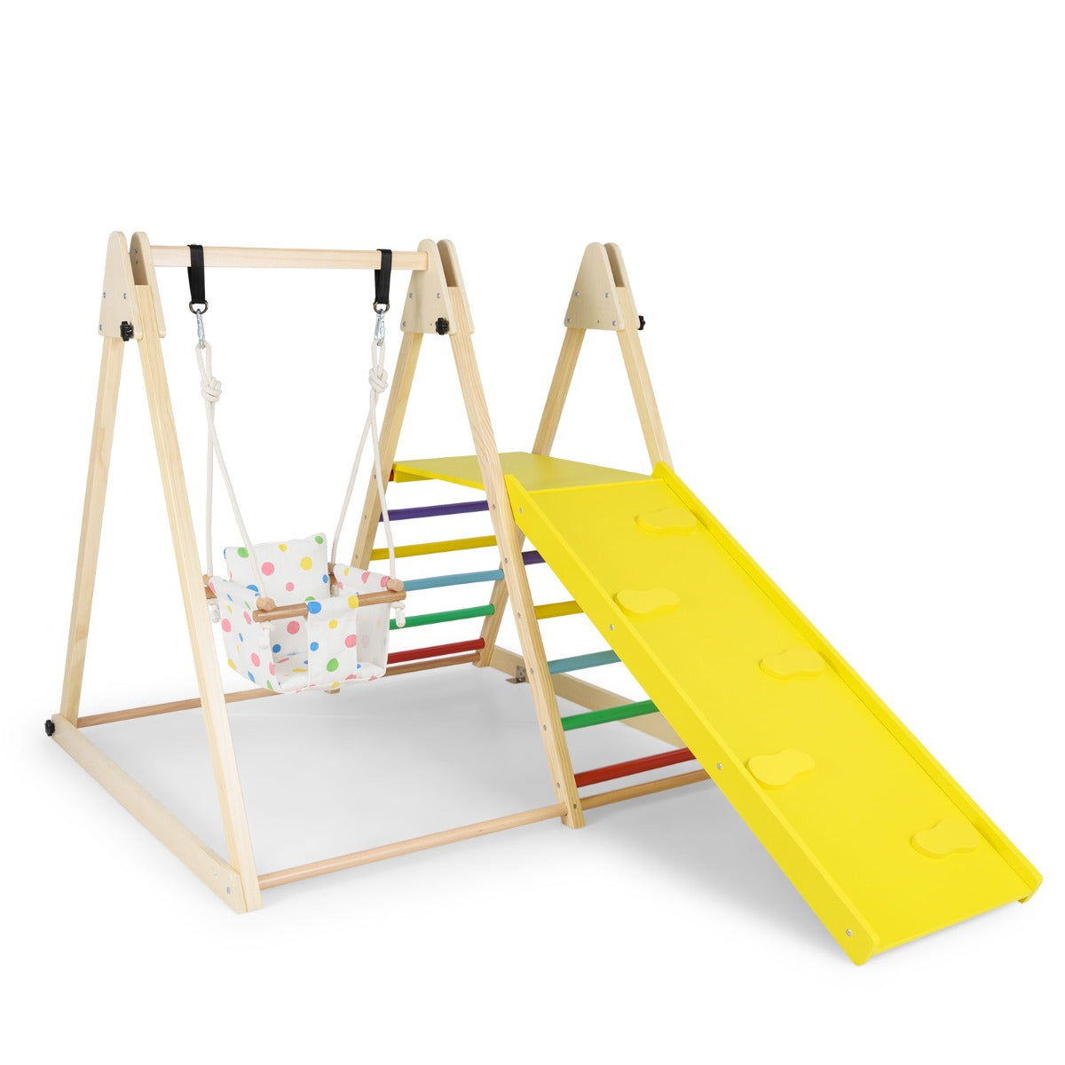 Livsk costway 4 in 1 indoor klimrek speeltuin met babyschommel rustplatform klimhelling ladder montessori klimsets multicolor