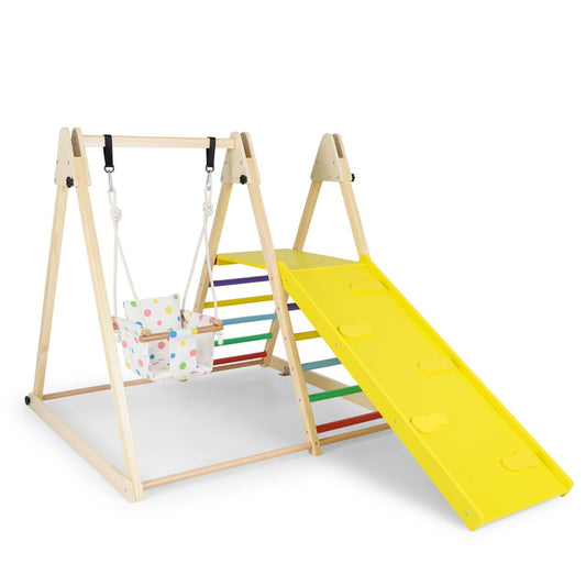 Livsk costway 4 in 1 indoor klimrek speeltuin met babyschommel rustplatform klimhelling ladder montessori klimsets multicolor