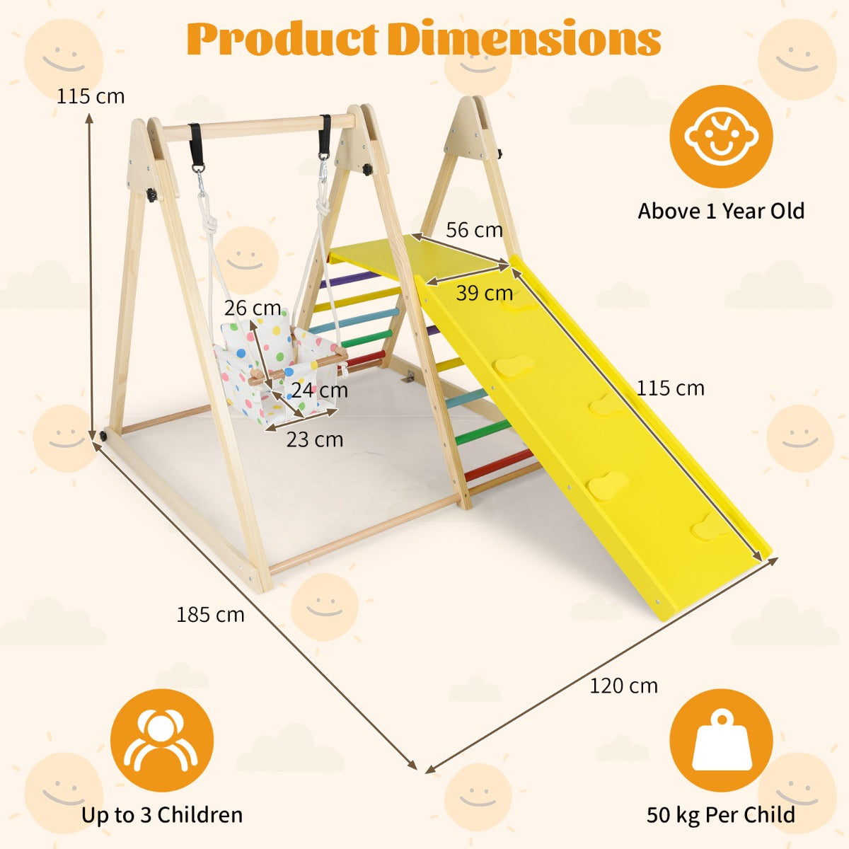 Livsk costway 4 in 1 indoor klimrek speeltuin met babyschommel rustplatform klimhelling ladder montessori klimsets multicolor