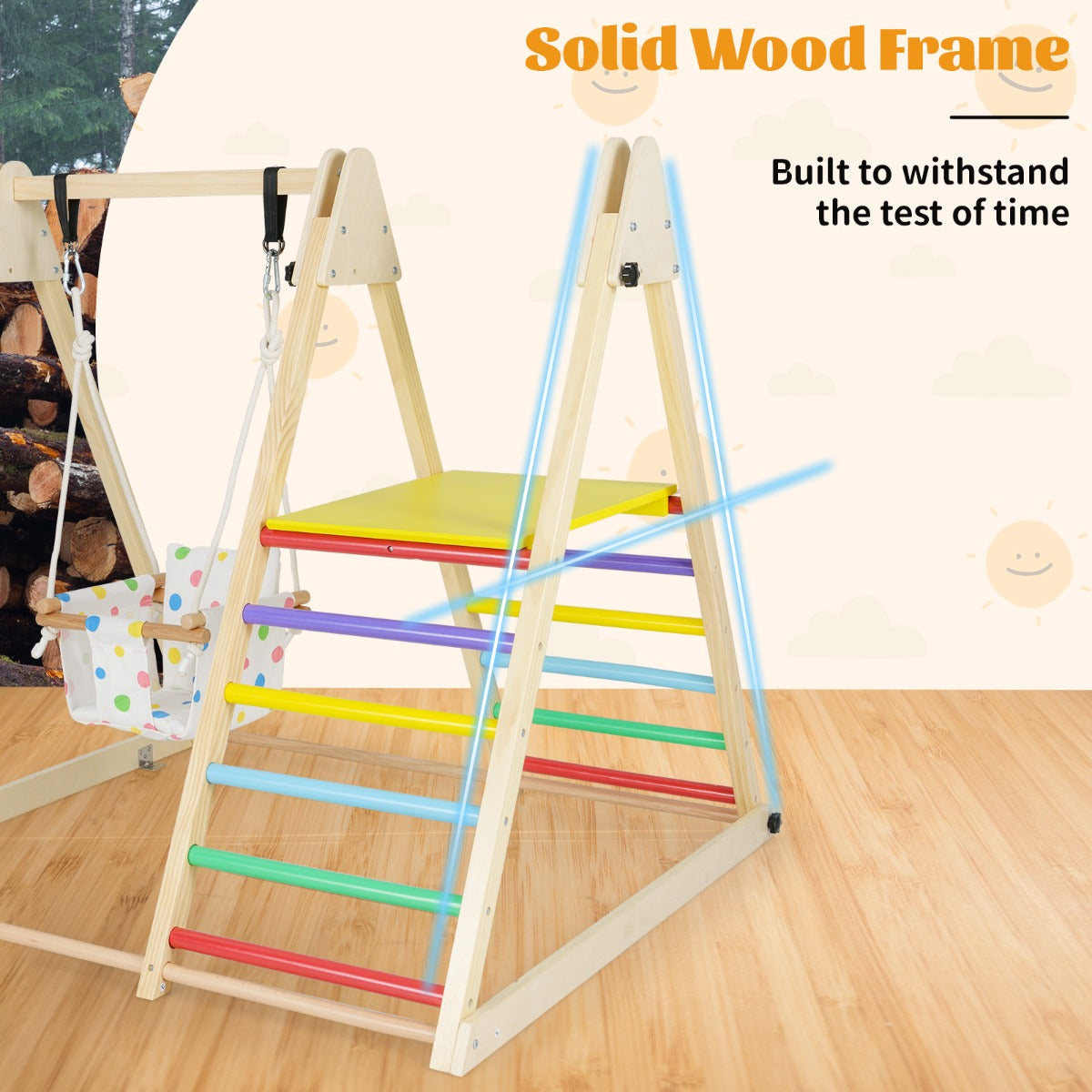 Livsk costway 4 in 1 indoor klimrek speeltuin met babyschommel rustplatform klimhelling ladder montessori klimsets multicolor