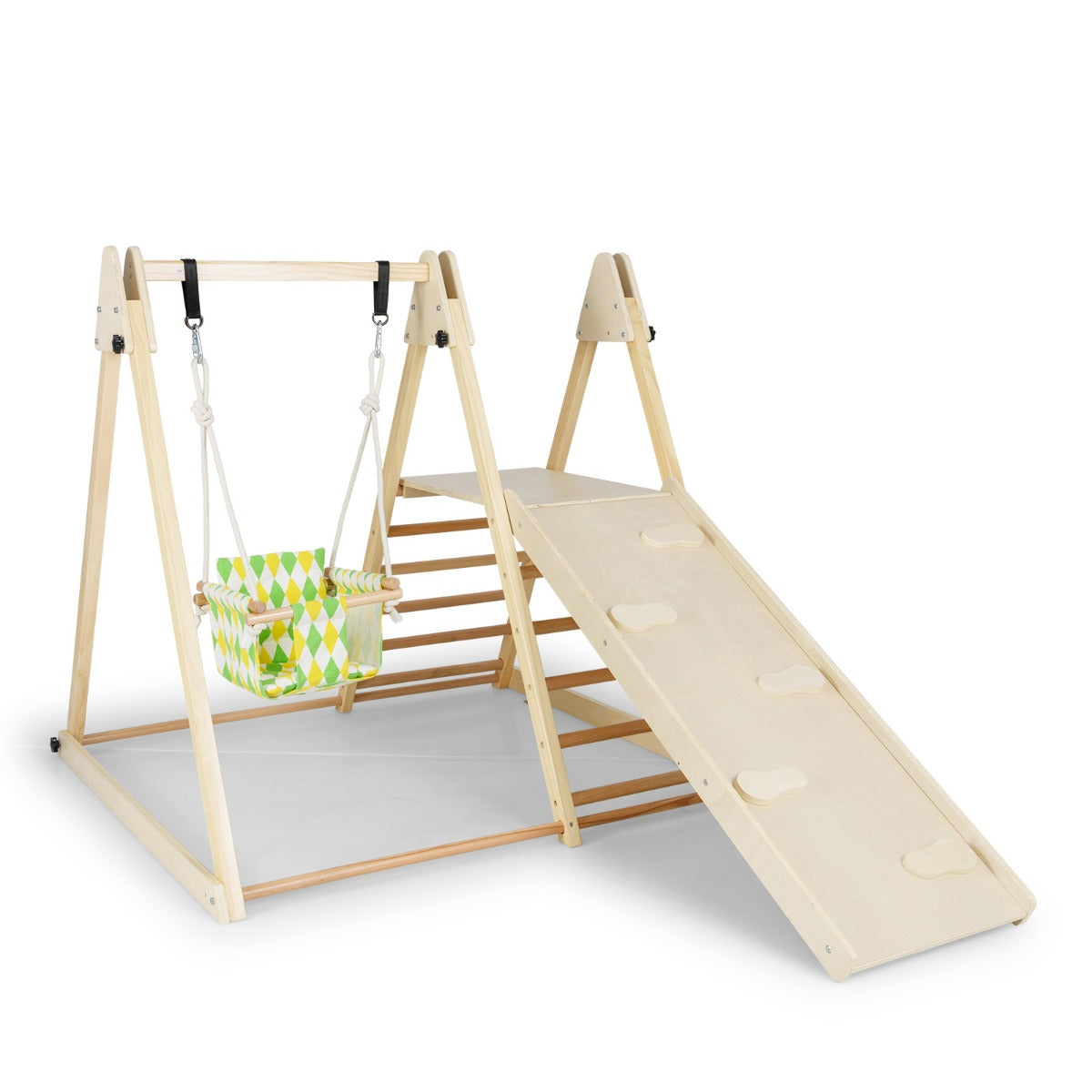 Livsk costway 4 in 1 indoor klimrek speeltuin met babyschommel rustplatform klimhelling ladder montessori klimsets naturel