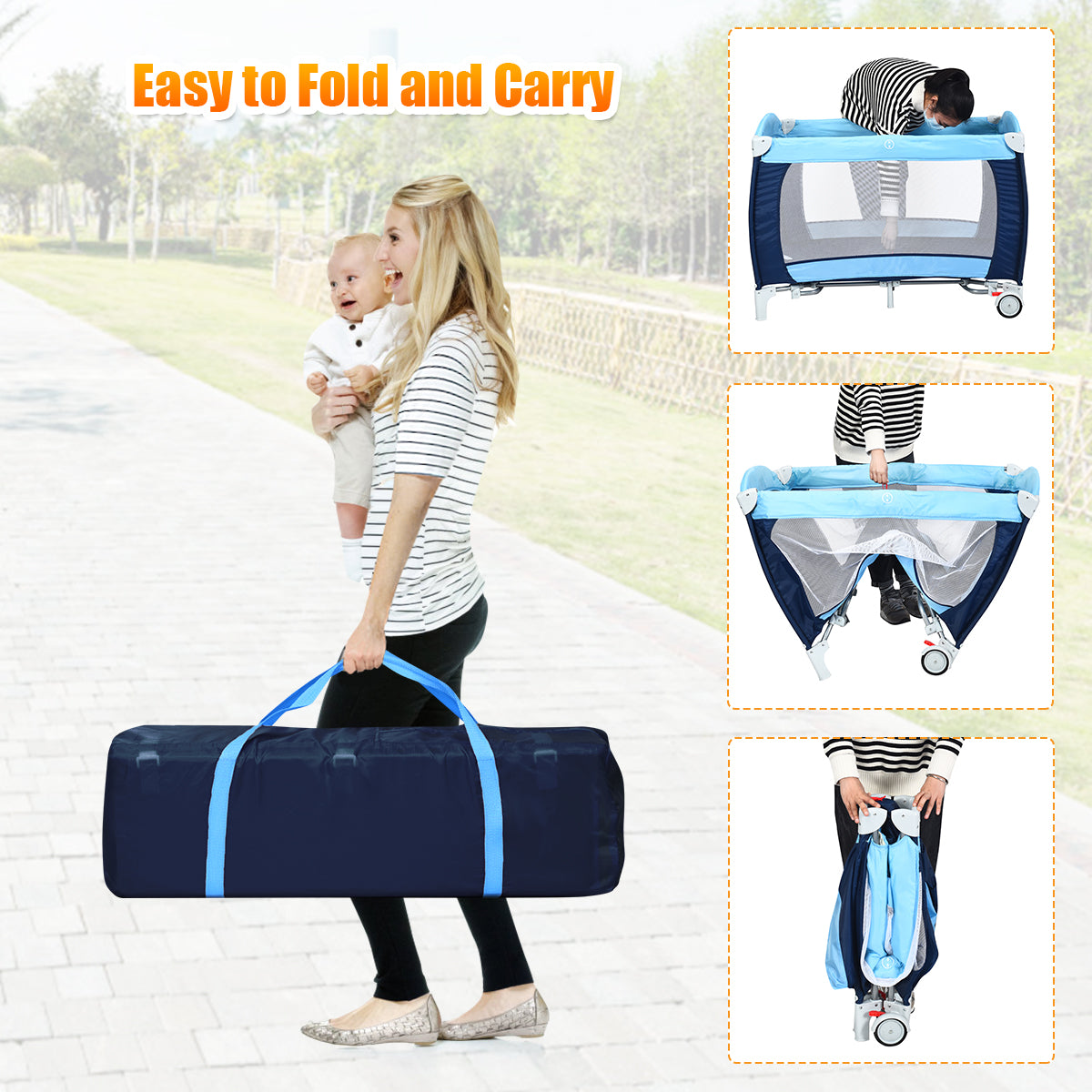 LIVSK Reiswieg 4-in-1 - Ademend Mesh - Inklapbaar met Aankleedkussen en Speelboog - Voor Baby's tot 14 kg - Blauw