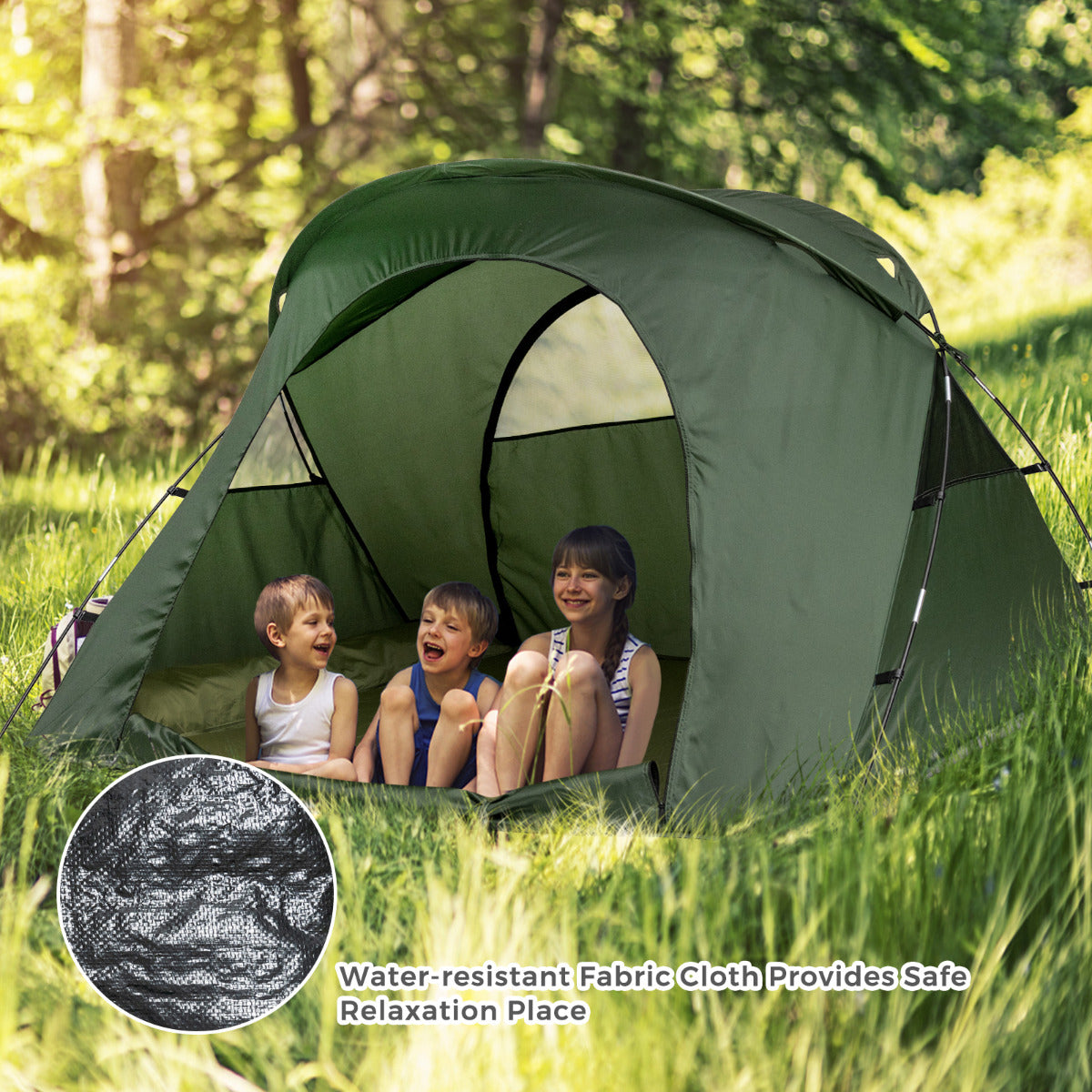 LIVSK Kampeertent met Verhoogd Bed - Zelfopblazend Matras - Dubbellaags - Waterdicht - Voor 2 Personen - Groen