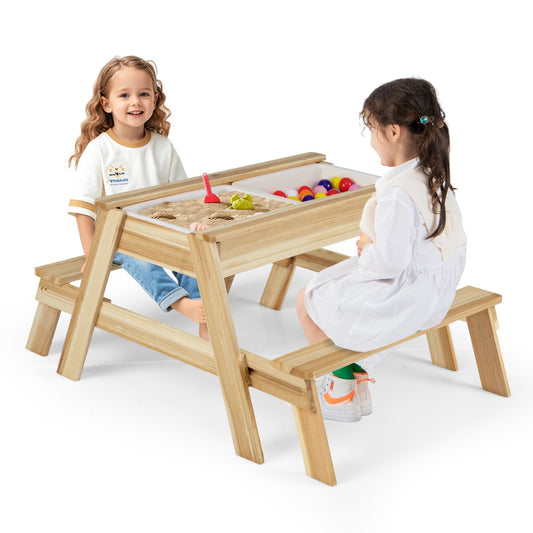 Livsk costway 4 in 1 kinderzitjeset met moddertafel houten picknicktafel
