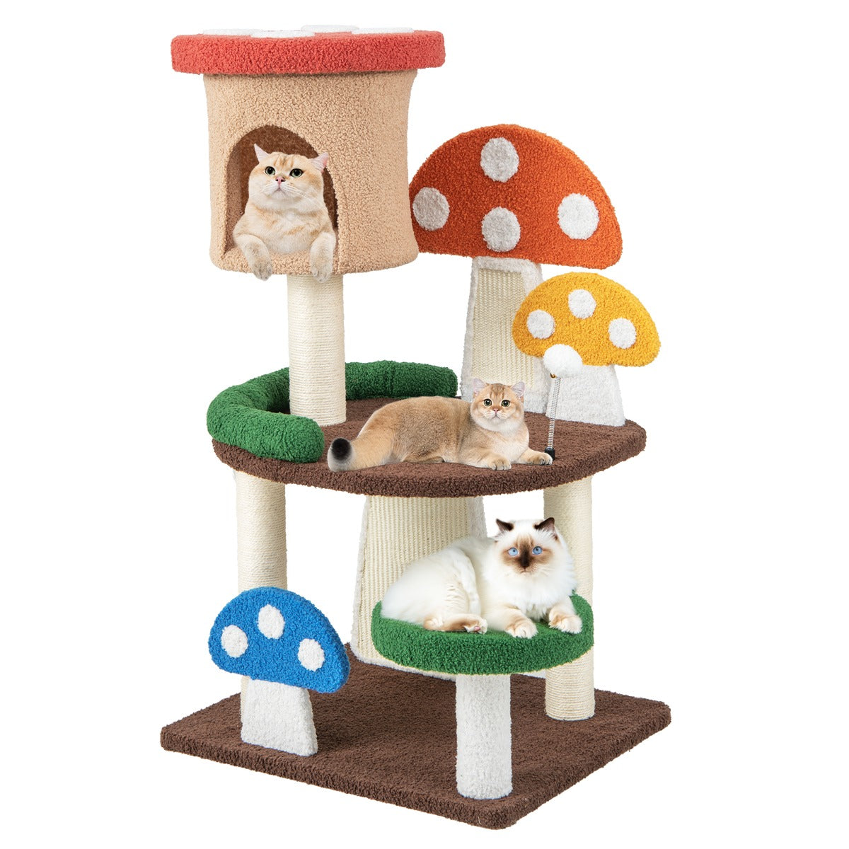 LIVSK Interactieve Kattentoren - Ruime Grot met Teddystof - Meerdere Platforms - Sisal Krabpalen - Veelkleurig