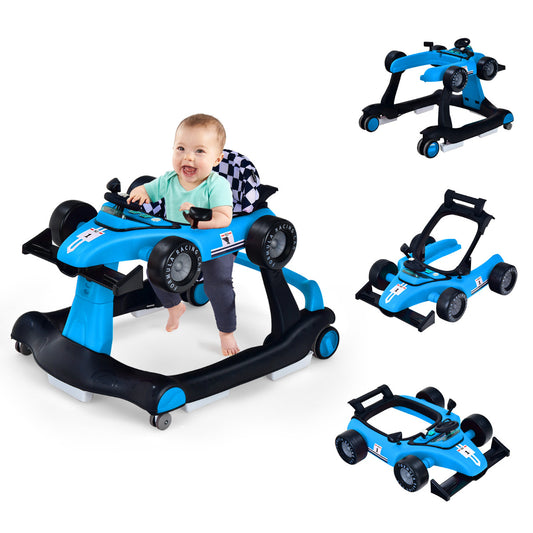 LIVSK 4-in-1 Baby Loopstoel - Verstelbare Hoogte en Snelheid - Muziekdoosje met Licht - Opvouwbaar - Tot 12 kg - Blauw