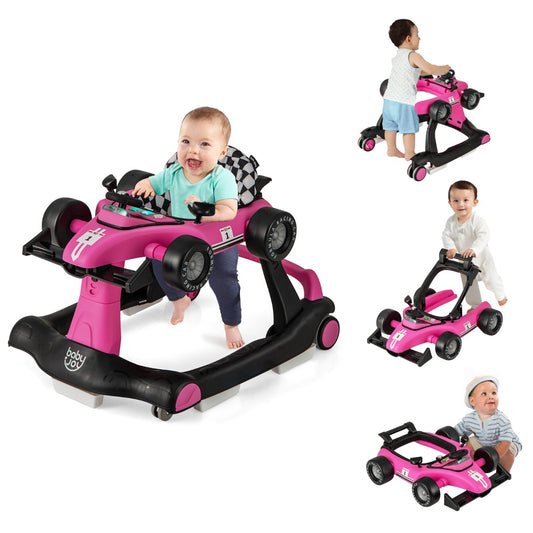 LIVSK 4-in-1 Baby Loopstoel - Verstelbare Hoogte en Snelheid - Veiligheidsbumper - Opvouwbaar - Muziekdoosje - Roze