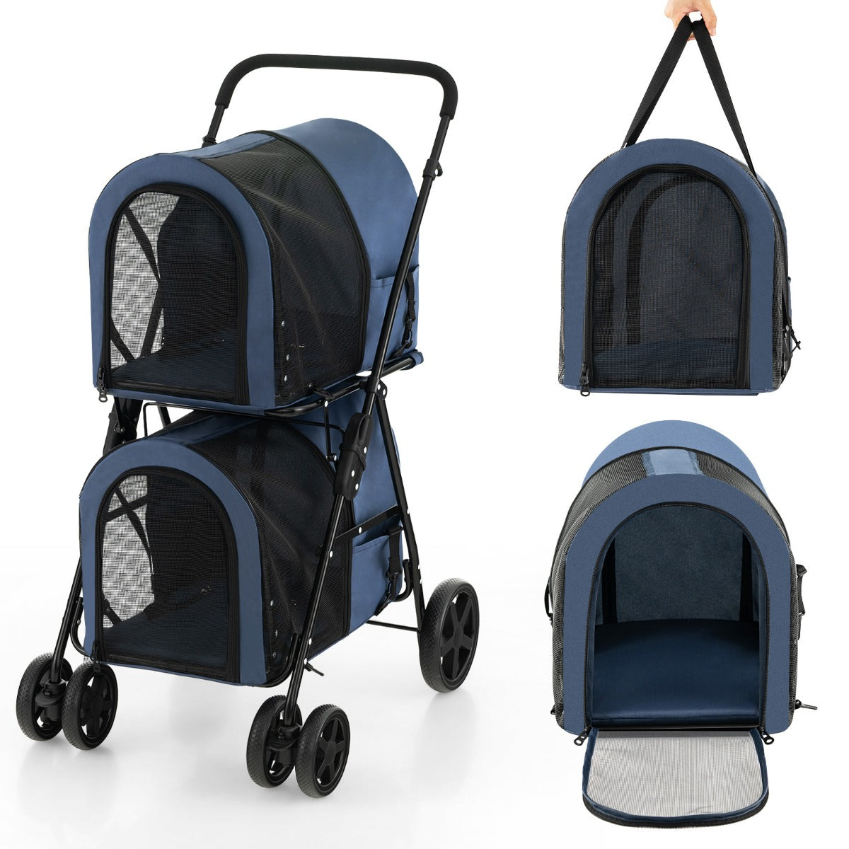 LIVSK 4-in-1 Huisdierenwandelwagen - Draagtas, Autozitje, Huisdierkrat - Duurzaam Oxford-doek - Veiligheid met EVA-wielen -