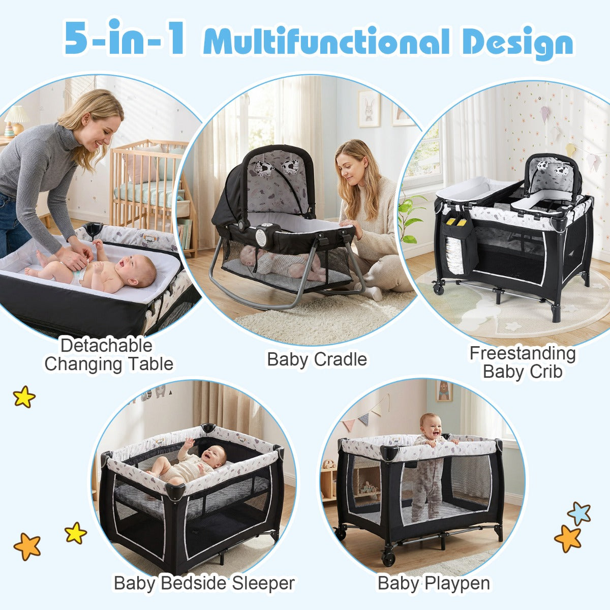 Livsk costway 4 in 1 opvouwbaar kinderbedje met wieltjes matras en draagtas 2