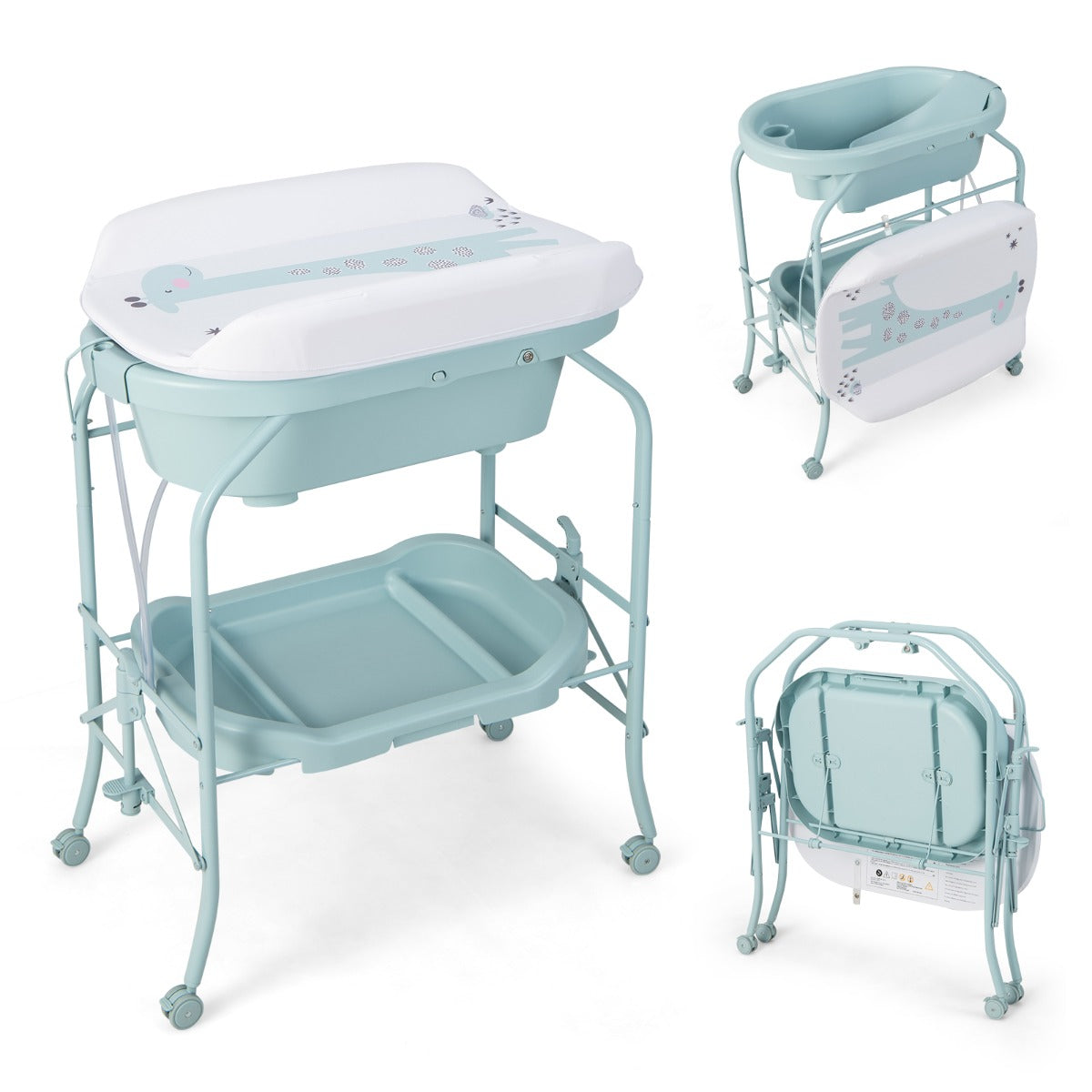 LIVSK Opvouwbare Commode met Badkuip - 4-in-1 Ontwerp - Ergonomisch - Opbergvakken - Makkelijk Verplaatsbaar - Blauw