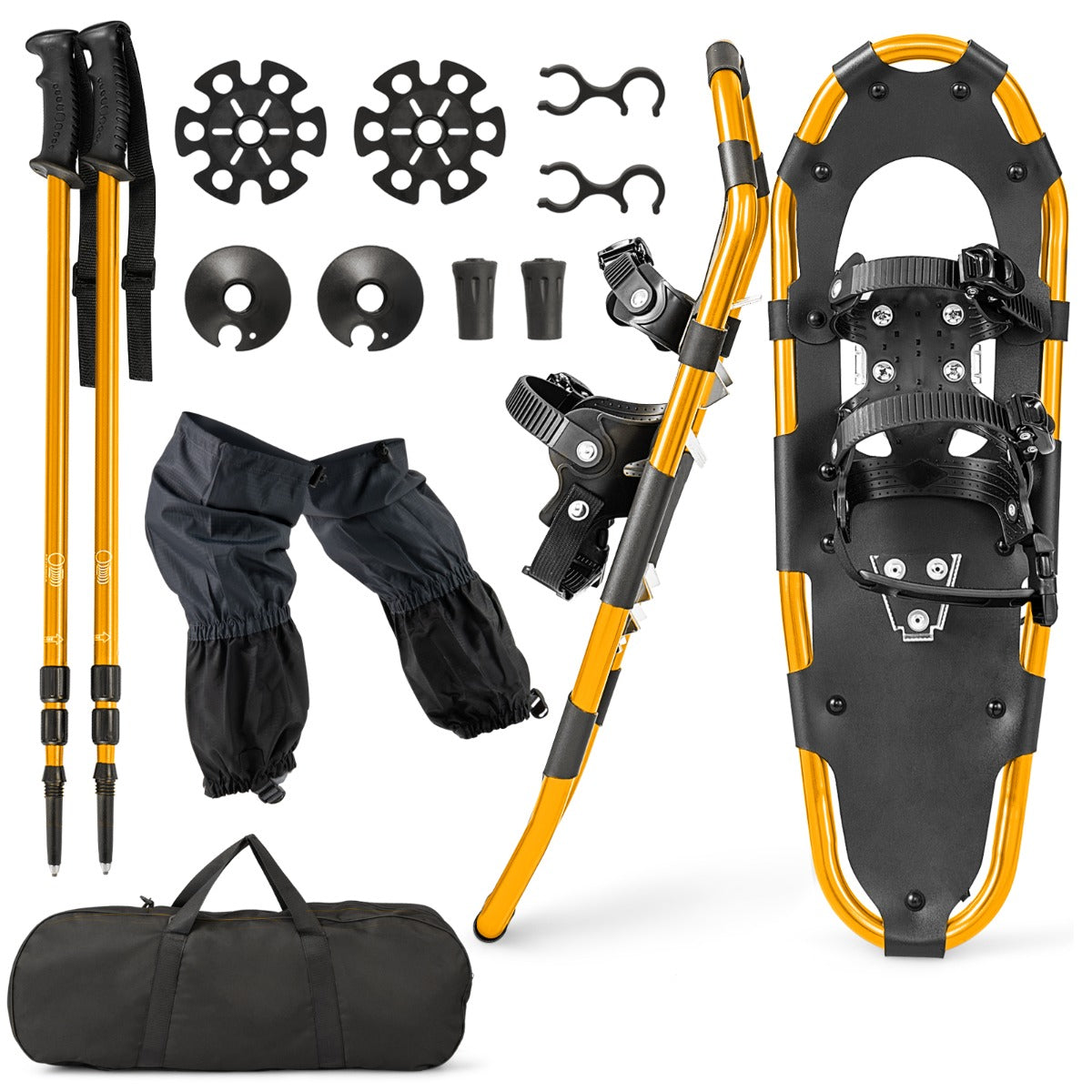 LIVSK Sneeuwschoenen Set - Robuust Aluminium - Lichtgewicht - Verstelbare Trekkingstokken - Tot -40℃ - Goud