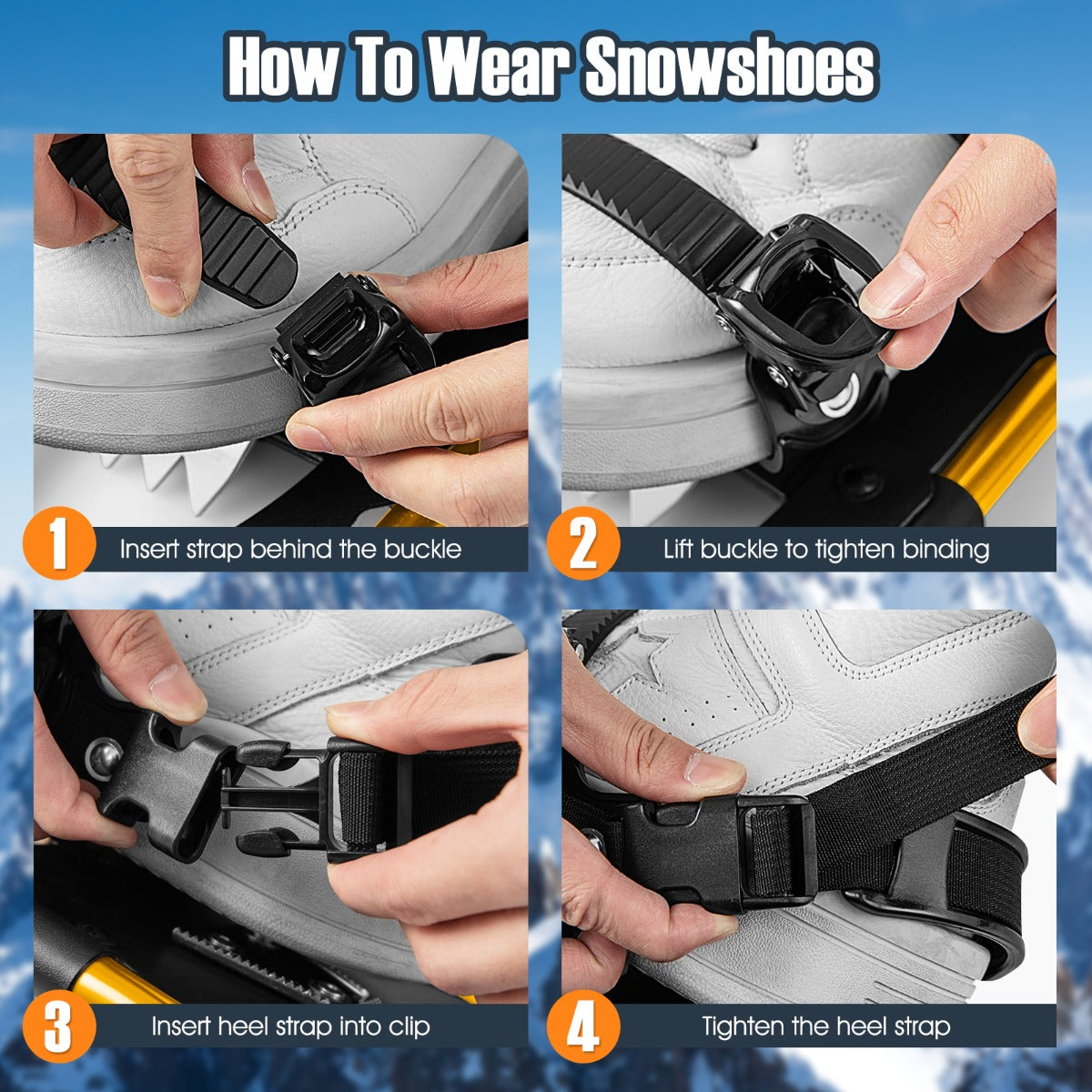 LIVSK Sneeuwschoenen Set - Robuust Aluminium - Lichtgewicht - Verstelbare Trekkingstokken - Tot -40℃ - Goud