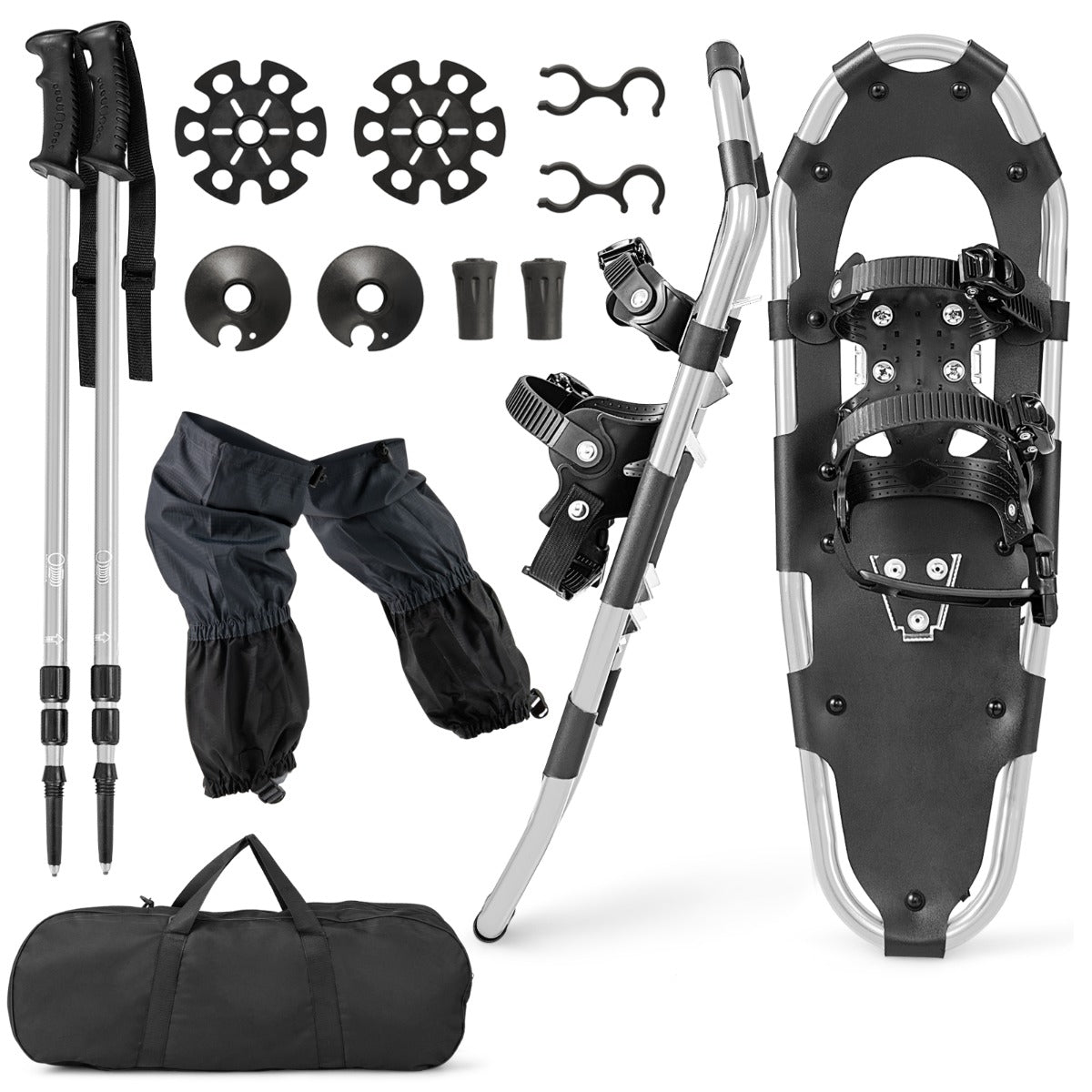 LIVSK Sneeuwschoenen Set - Lichtgewicht Aluminium - Tot -40℃ - Verstelbare Trekkingstokken - Inclusief Draagtas - Zilver
