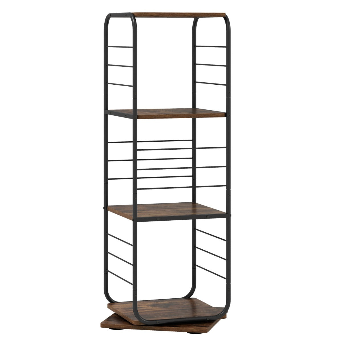 Livsk costway 4 laags draaibare boekenkast 360 draaibare boekentoren met metalen frame staande opbergkast voor kantoor en woonkamer bruin 1