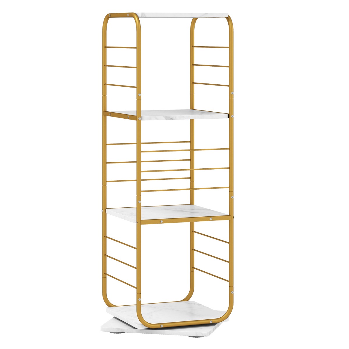 Livsk costway 4 laags draaibare boekenkast 360 draaibare boekentoren met metalen frame staande opbergkast voor kantoor en woonkamer goud 1