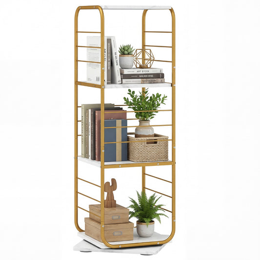 Livsk costway 4 laags draaibare boekenkast 360 draaibare boekentoren met metalen frame staande opbergkast voor kantoor en woonkamer goud